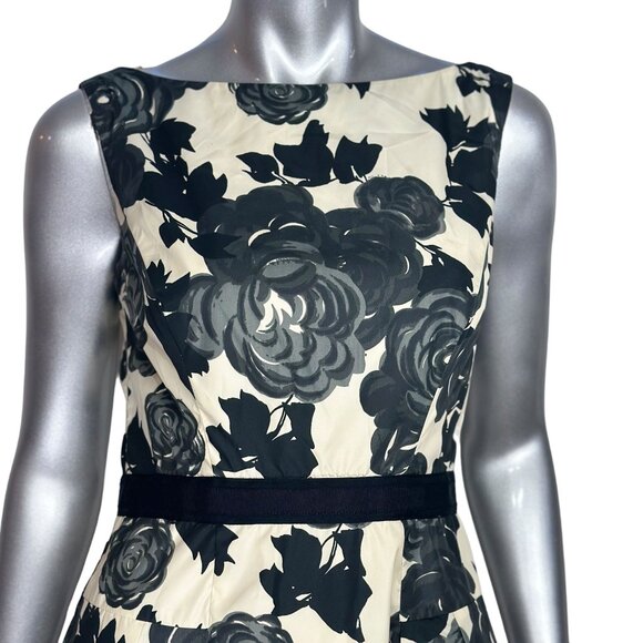 Milly of New York Cream and Black Floral Fit and Flare with Pockets Dress 6 - Picture 6 of 9